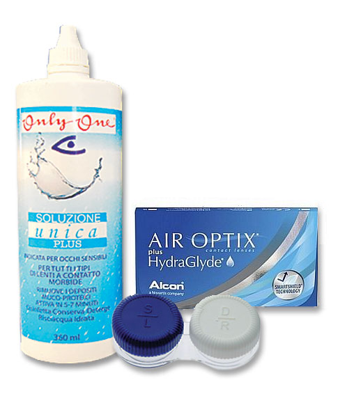 Komplekt AirOptix plus HydraGlyde 3+3 läätse ja Unica Plus 360ml + konteiner