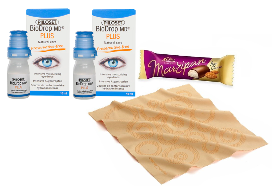 Kinkekomplekt: Piiloset BioDrop MD Plus 10 ml + 10 ml ja nuppudega prillilapp