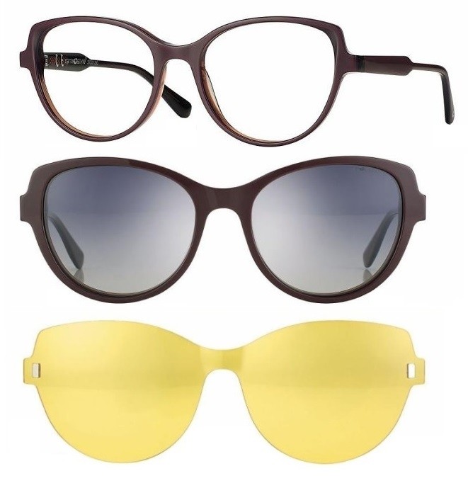 F0692 Shiny Bordeaux/Blue + magnetkinnitusega päikeseklipid + kollased klipid